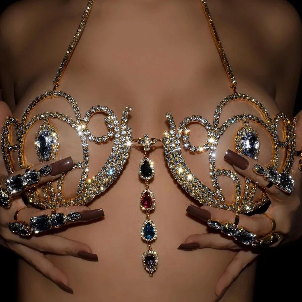 Body Jewelry Harness - Luxury Rhinestone Bikini Bra Geometric Water