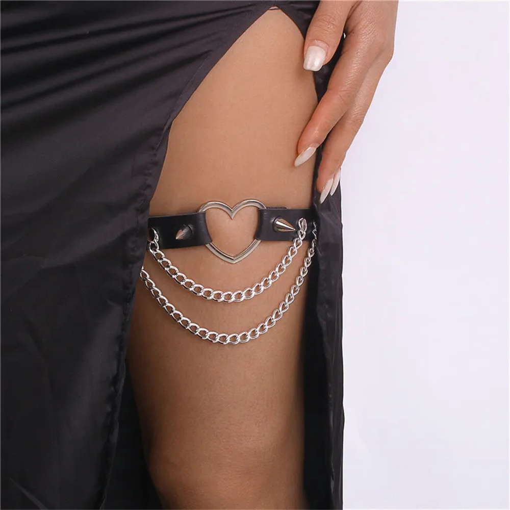 Body Jewelry Thigh Chain - 2024 Heart Leg Chain Leather Elastic