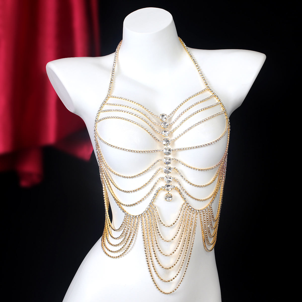 Body Jewelry Harness - Luxurious Stripe Tassels Retro Style Rhinestone