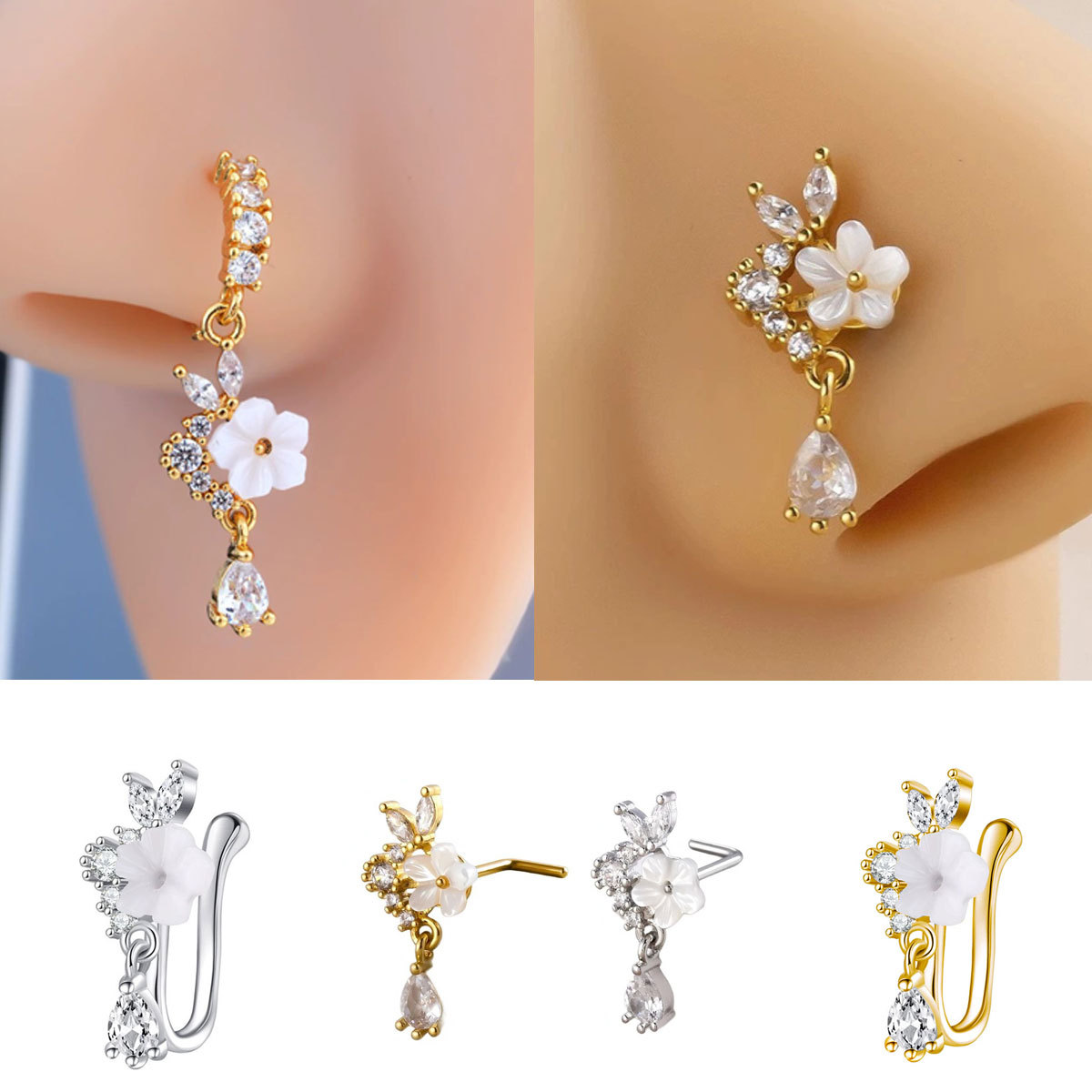 Gold Flower Nose Ring with Dan - огляд і ціна Body Jewelry Nose Studs