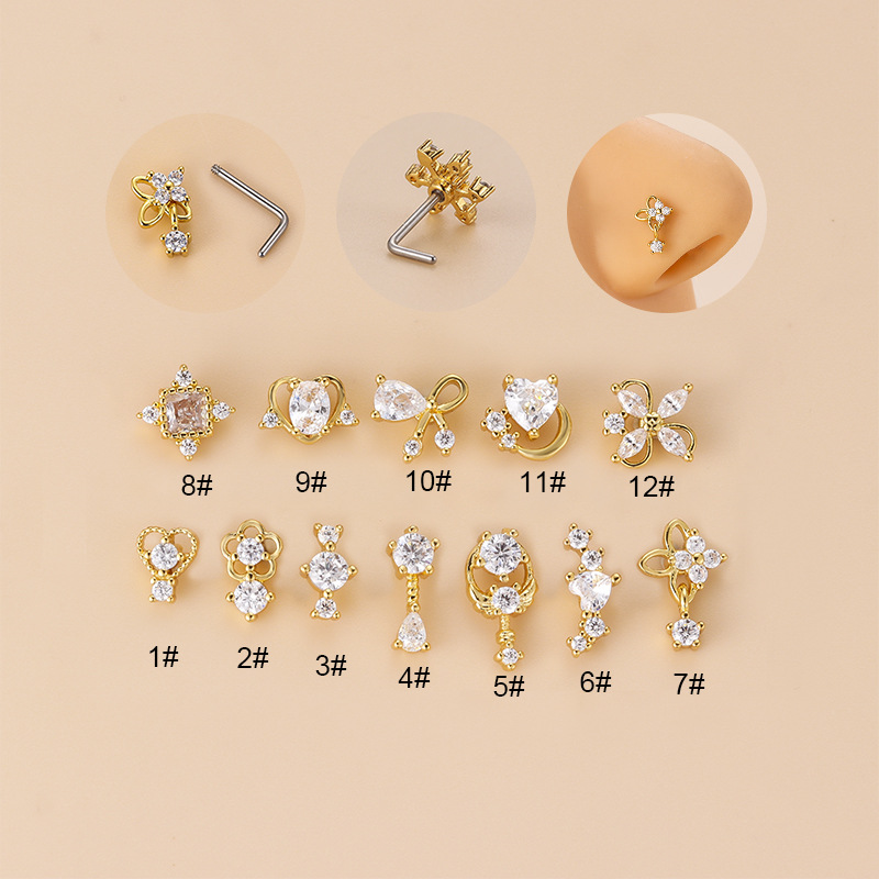 20G L-Shaped Cubic Zircon Nose - огляд і ціна Body Jewelry Nose Studs