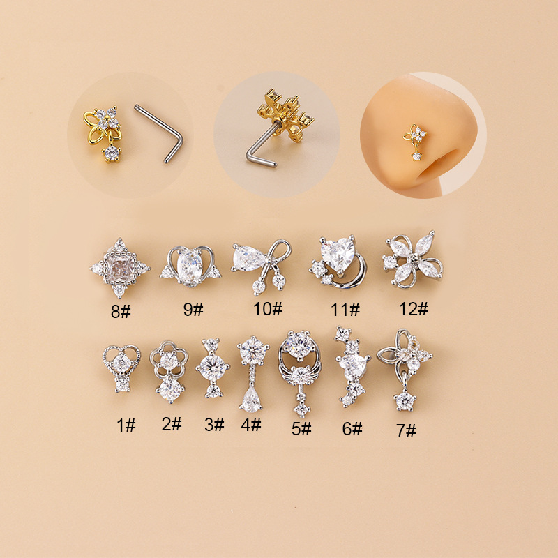 20G L-Shaped Cubic Zircon Nose - огляд і ціна Body Jewelry Nose Studs